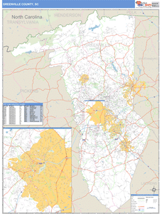 Greenville County, South Carolina Zip Code Wall Map