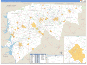Greenville-Spartanburg, South Carolina Metro Area Wall Map