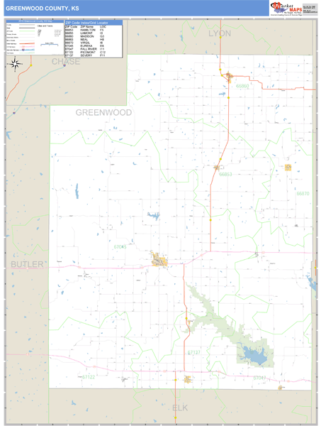 Greenwood County, Kansas Zip Code Wall Map Market Maps (IDI)