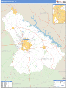Greenwood County, South Carolina Zip Code Wall Map