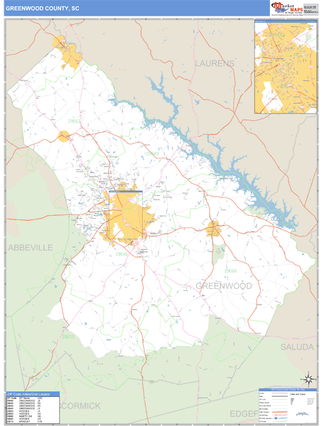 Greenwood County, South Carolina Zip Code Wall Map Market Maps (IDI)
