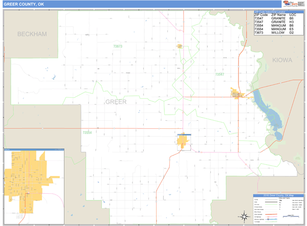 Greer County, Oklahoma Zip Code Wall Map Market Maps (IDI)