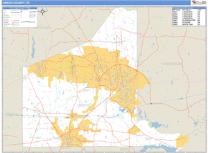 Gregg County, Texas Zip Code Wall Map