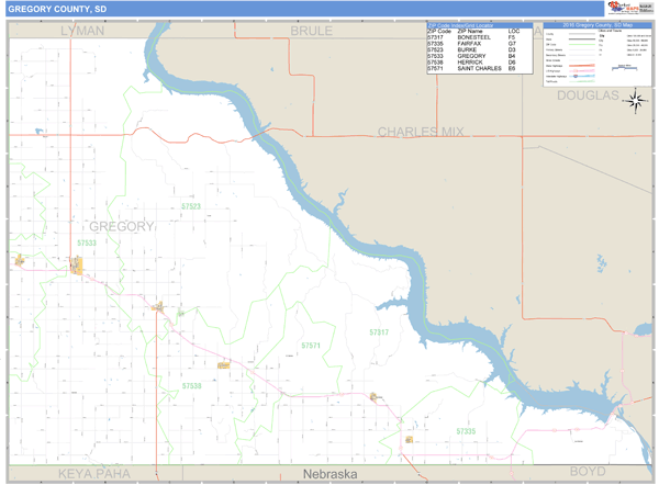 Gregory County, South Dakota Zip Code Wall Map Market Maps (IDI)
