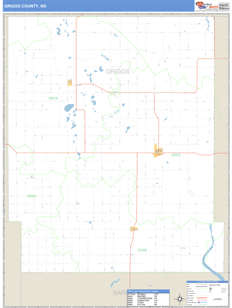 Griggs County, North Dakota Zip Code Wall Map Market Maps (IDI)