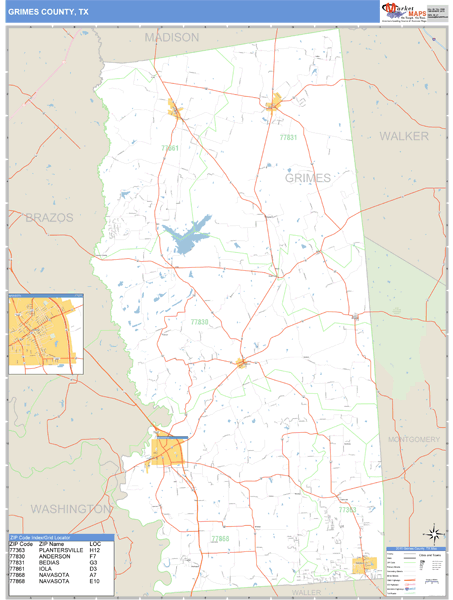 Grimes County, Texas Zip Code Wall Map Market Maps (IDI)