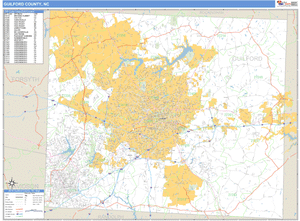 Guilford County, North Carolina Zip Code Wall Map