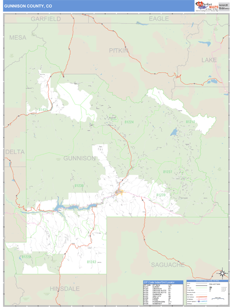 Gunnison County, Colorado Zip Code Wall Map Market Maps (IDI)
