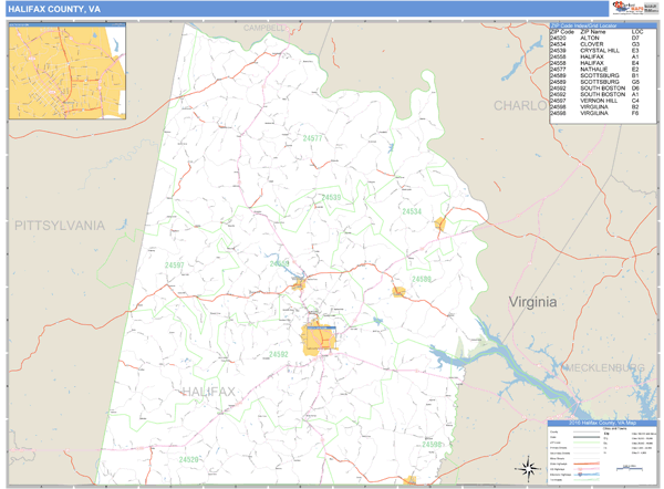 Halifax County, Virginia Zip Code Wall Map Market Maps (IDI)