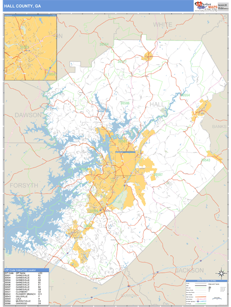 Hall County, Georgia Zip Code Wall Map | Map Geek.com