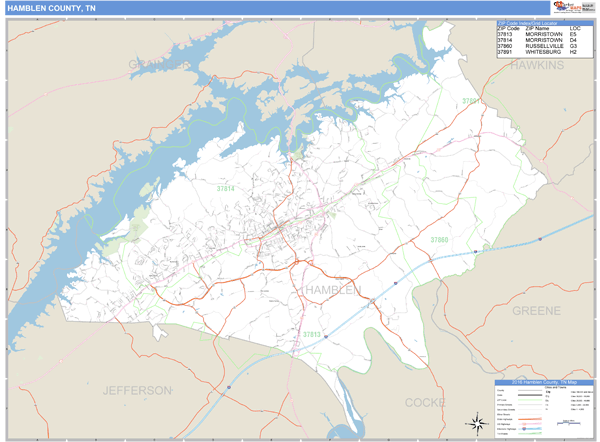 Hamblen County, Tennessee Zip Code Wall Map Market Maps (IDI)
