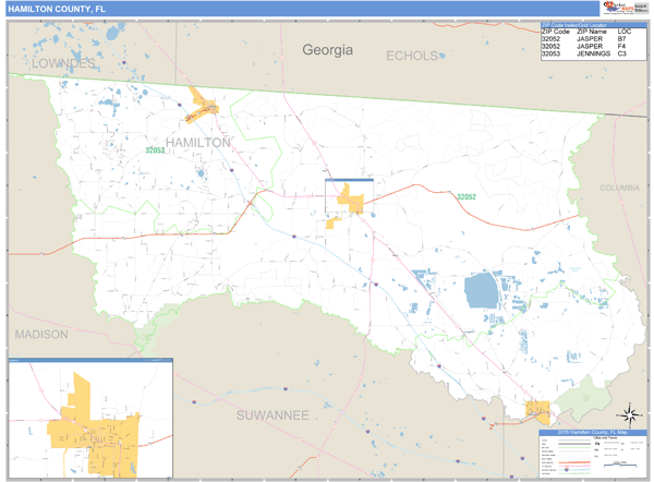 Hamilton County, Florida Zip Code Wall Map Market Maps (IDI)