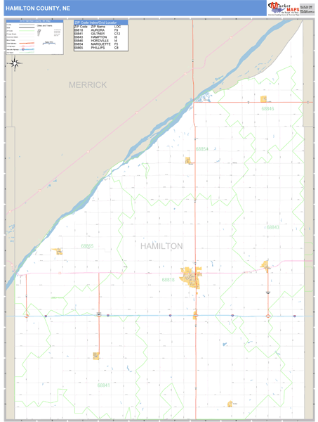 Hamilton County, Nebraska Zip Code Wall Map Market Maps (IDI)