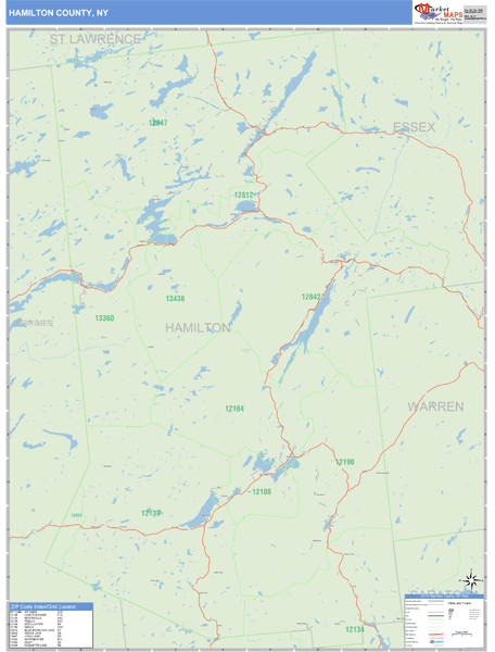Hamilton County, New York Zip Code Wall Map Market Maps (IDI)