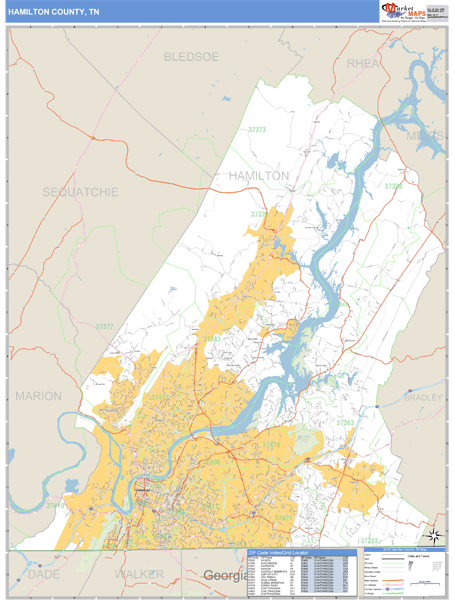 Hamilton County, Tennessee Zip Code Wall Map Market Maps (IDI)