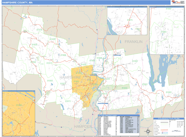 Hampshire County, Massachusetts Zip Code Wall Map Market Maps (IDI)