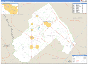 Hampton County, South Carolina Zip Code Wall Map