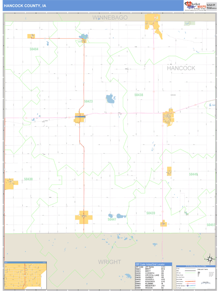 Hancock County, Iowa Zip Code Wall Map Market Maps (IDI)