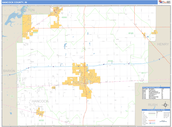 Hancock County, Indiana Zip Code Wall Map Market Maps (IDI)
