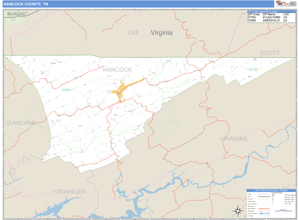 Hancock County, Tennessee Zip Code Wall Map Market Maps (IDI)