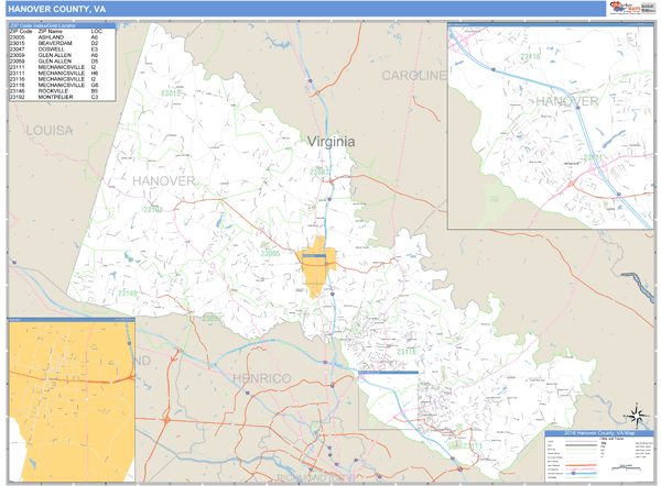 Hanover County, Virginia Zip Code Wall Map Market Maps (IDI)