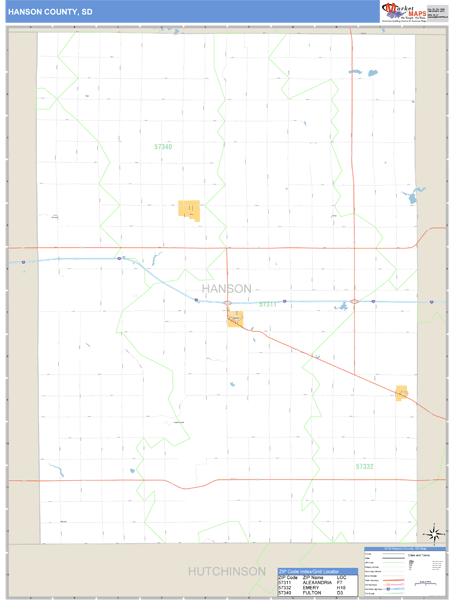 Hanson County, South Dakota Zip Code Wall Map Market Maps (IDI)