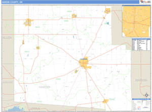 Hardin County, Ohio Zip Code Wall Map