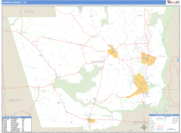Hardin County, Texas Zip Code Wall Map Market Maps (IDI)