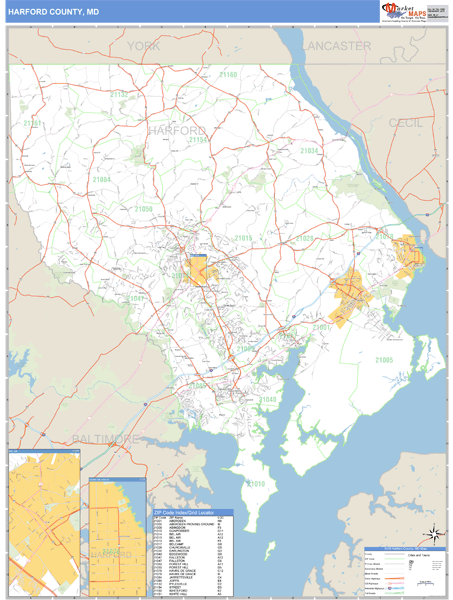 Harford County, Maryland Zip Code Wall Map Market Maps (IDI)