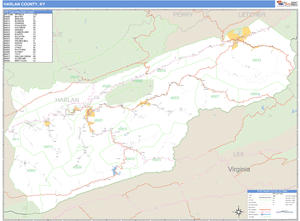 Harlan County, Kentucky Zip Code Wall Map