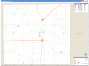 Harper County, Kansas Zip Code Wall Map