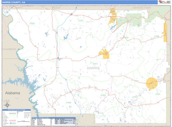 Harris County, Georgia Zip Code Wall Map | Map Geek.com