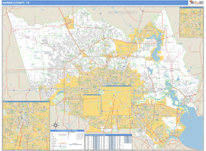 Harris County, Texas Zip Code Wall Map