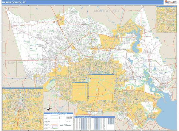 Harris County, Texas Zip Code Wall Map Market Maps (IDI)