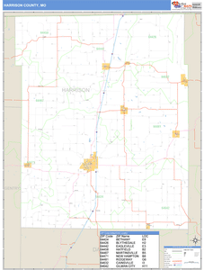 Harrison County, Missouri Zip Code Wall Map