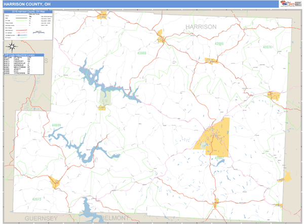 Harrison County, Ohio Zip Code Wall Map Market Maps (IDI)