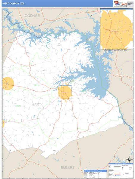 Hart County, Georgia Zip Code Wall Map | Map Geek.com