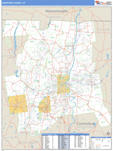 Hartford County, Connecticut Zip Code Wall Map