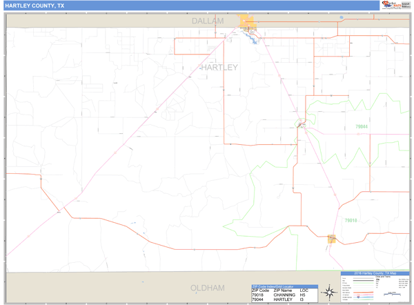 Hartley County, Texas Zip Code Wall Map Market Maps (IDI)