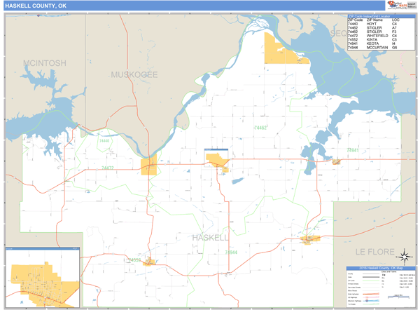 Haskell County, Oklahoma Zip Code Wall Map Market Maps (IDI)