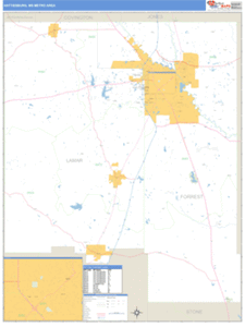 Hattiesburg, Mississippi Metro Area Wall Map