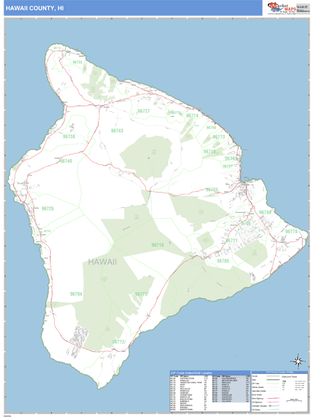 Hawaii County, Hawaii Zip Code Wall Map Market Maps (IDI)