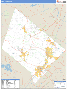 Hays County, Texas Zip Code Wall Map