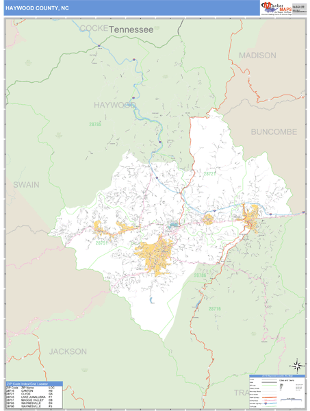 Haywood County, North Carolina Zip Code Wall Map Market Maps (IDI)