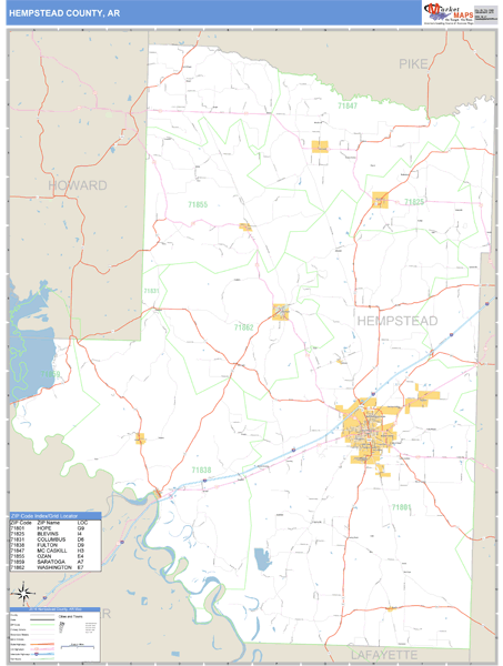 Hempstead County, Arkansas Zip Code Wall Map Market Maps (IDI)