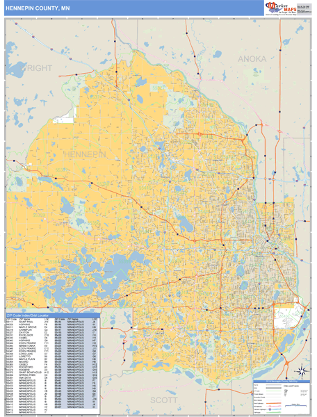 Hennepin County, Minnesota Zip Code Wall Map Market Maps (IDI)