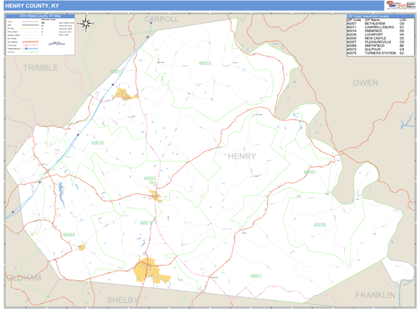 Henry County, Kentucky Zip Code Wall Map Market Maps (IDI)