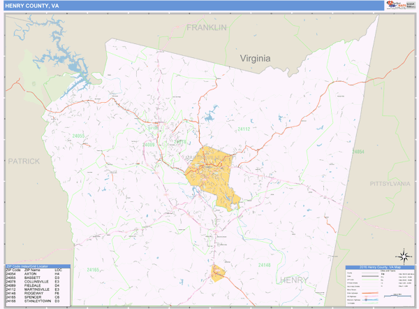 Henry County, Virginia Zip Code Wall Map Market Maps (IDI)