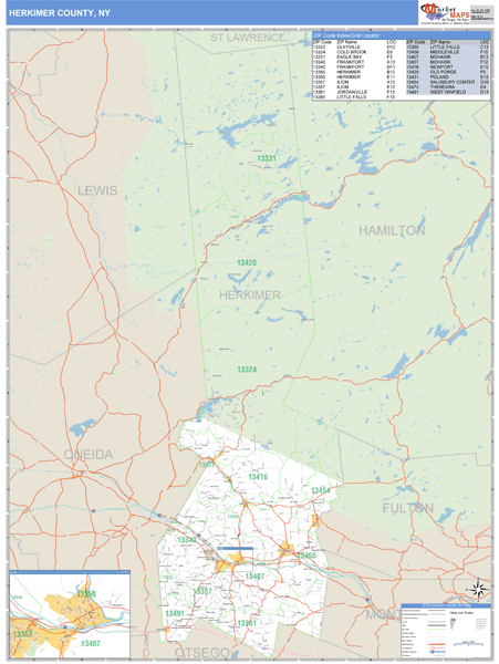Herkimer County, New York Zip Code Wall Map Market Maps (IDI)