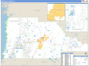 Hernando County, Florida Zip Code Wall Map